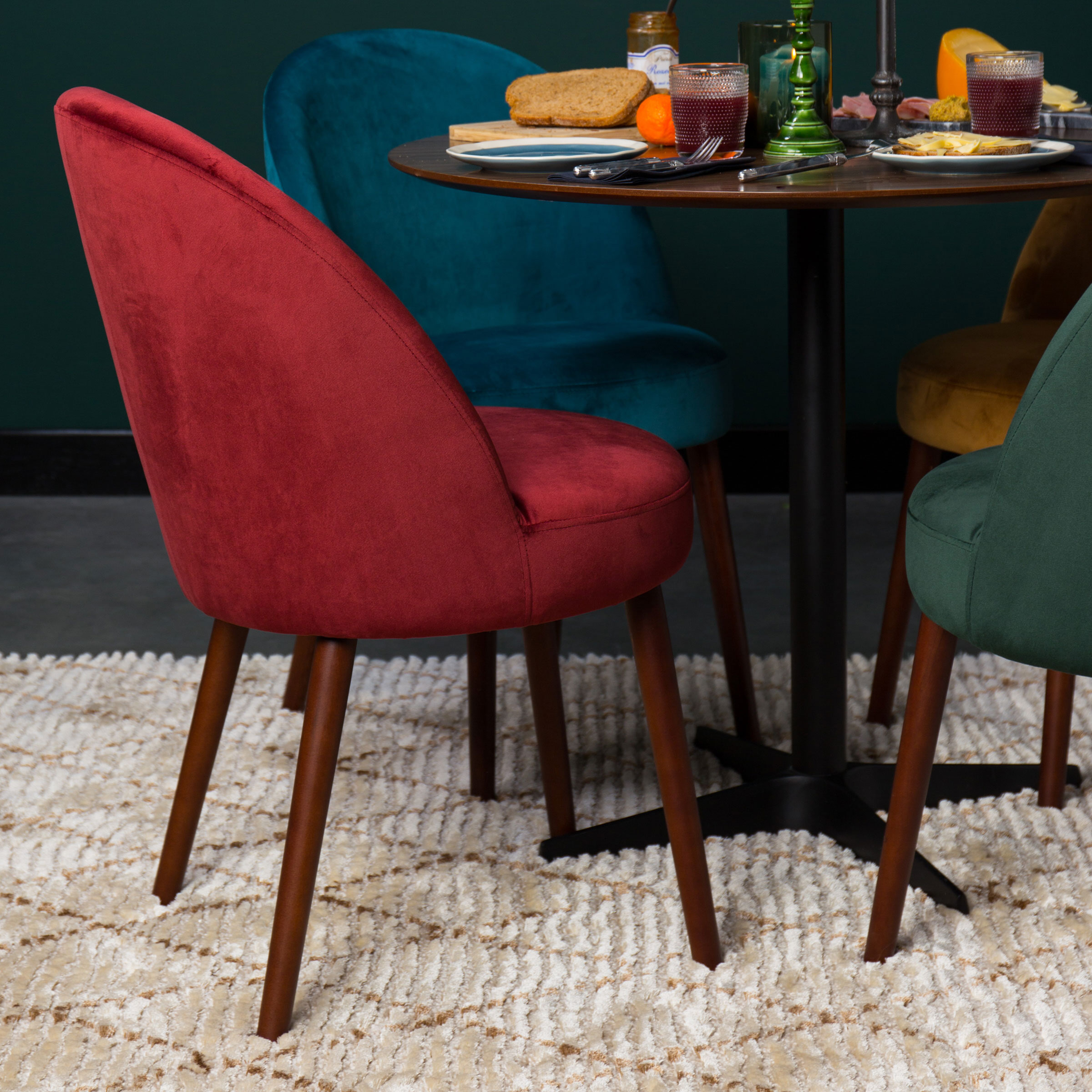 Dutchbone Eetkamerstoel Barbara Velvet - Rood | Dutchbone