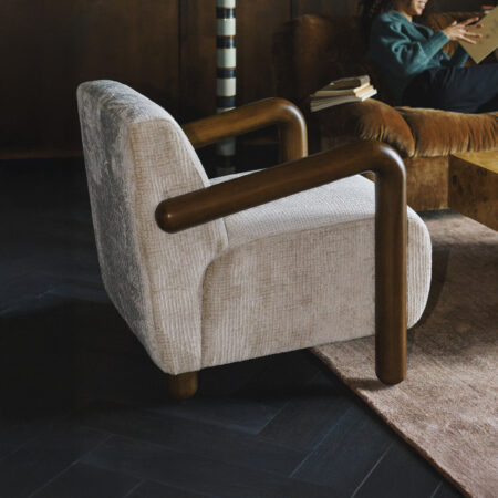 Dutchbone Fauteuil Robinson Chenille en rubberhout - Beige | Dutchbone