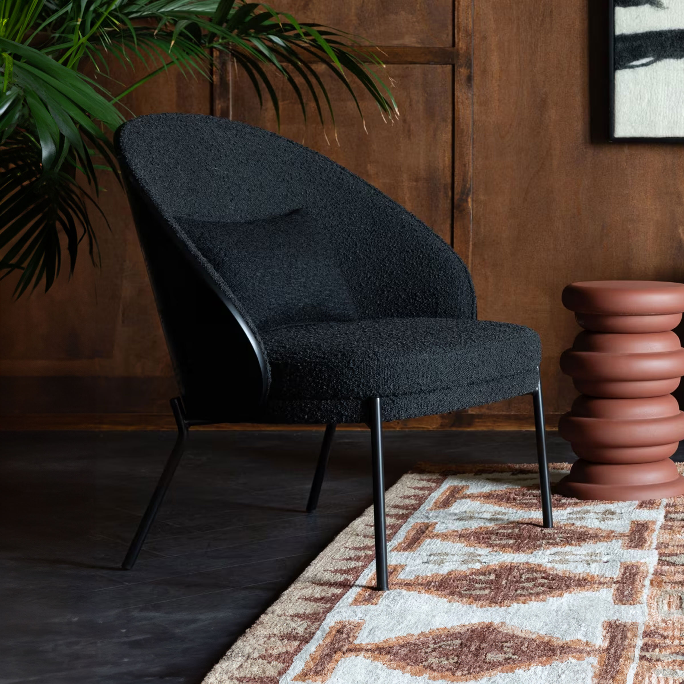 Dutchbone Fauteuil Rodin Essenhout en bouclé - Zwart | Dutchbone