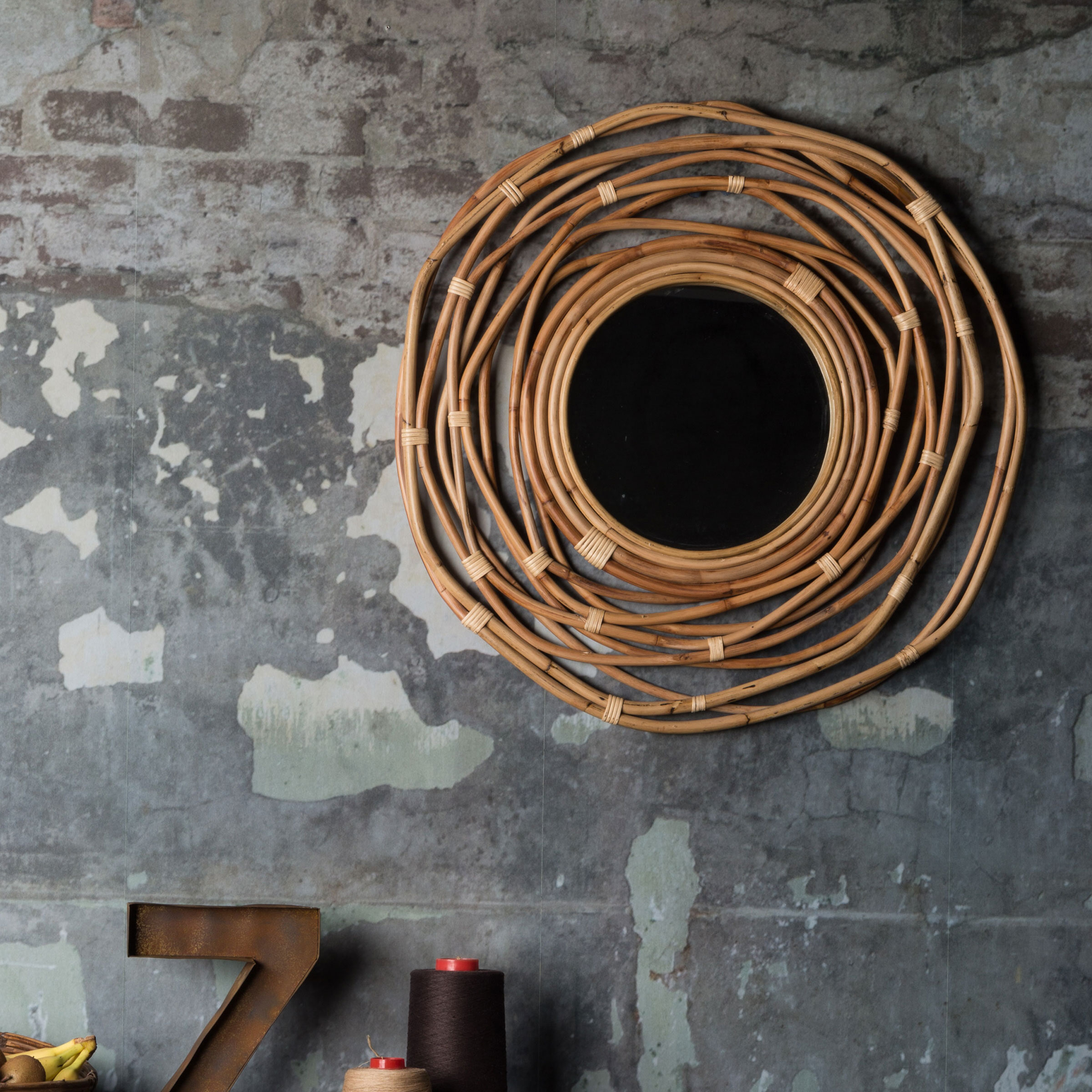 Dutchbone Ronde Spiegel Kubu 75cm - Naturel | Dutchbone