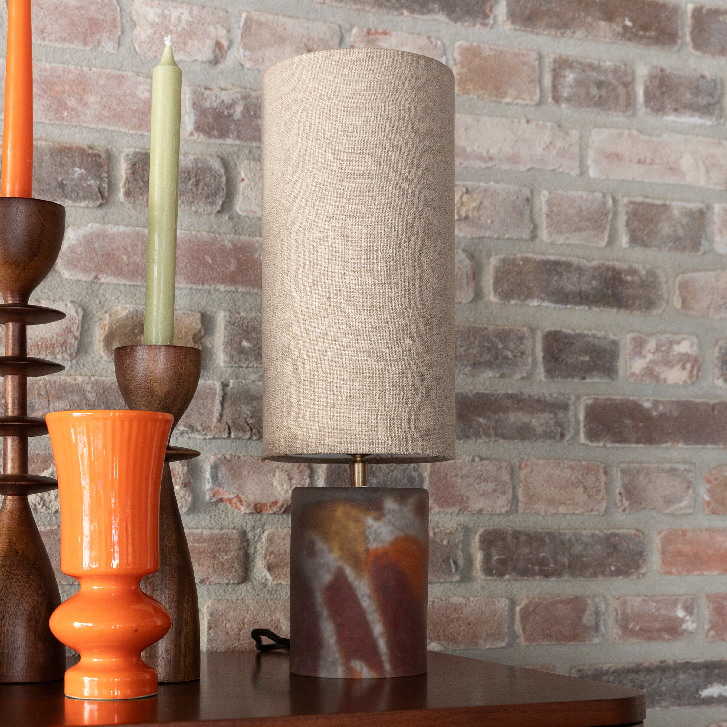 Dutchbone Tafellamp Earl Geweven stof en glas - Oranje | Dutchbone