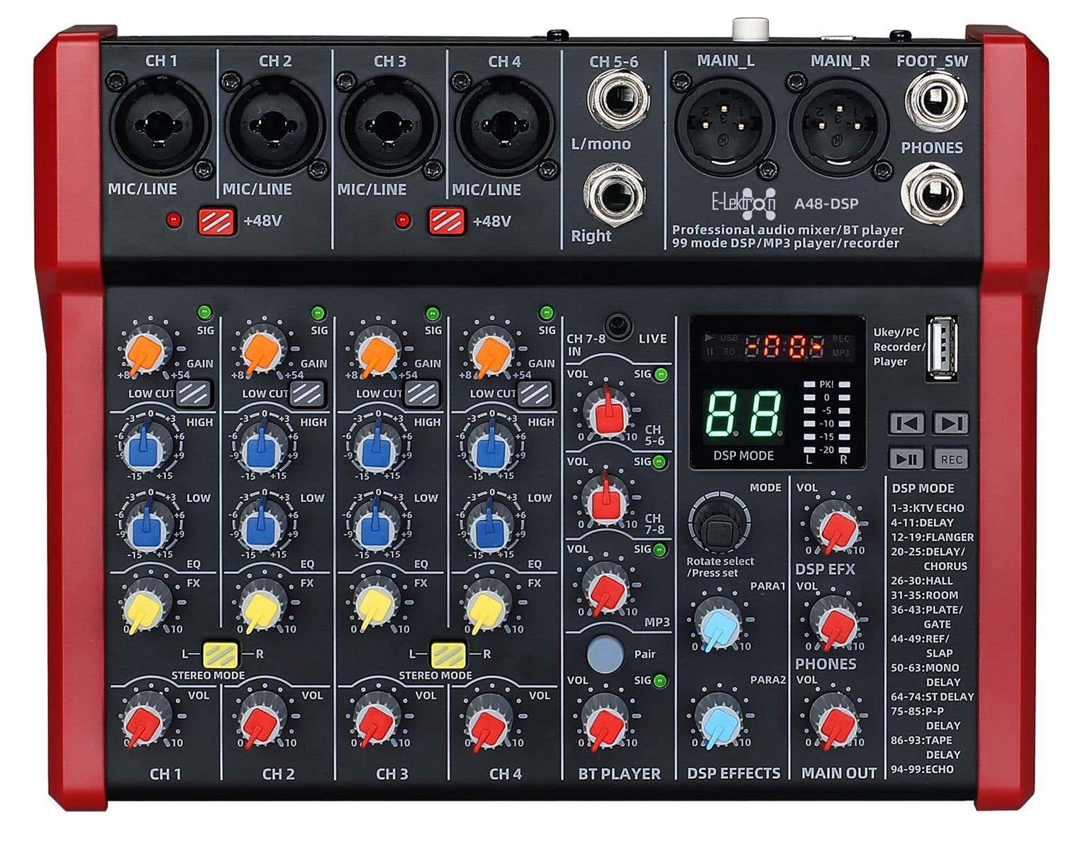 E-Lektron A48-DSP 8 kanaals mengpaneel - USB interface en DSP effecten | E-Lektron