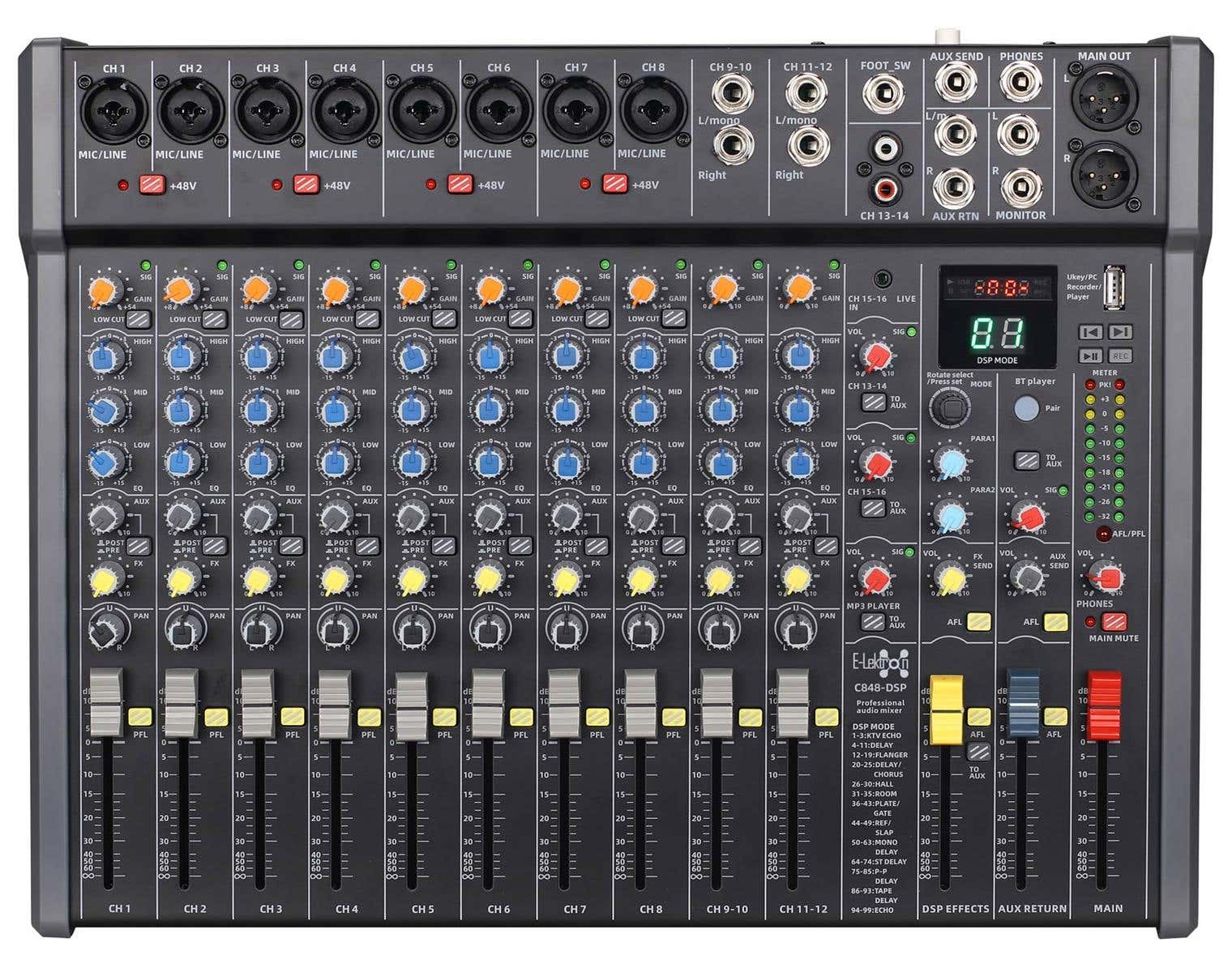 E-Lektron C848-DSP 16 kanaals mengpaneel - Met USB interface