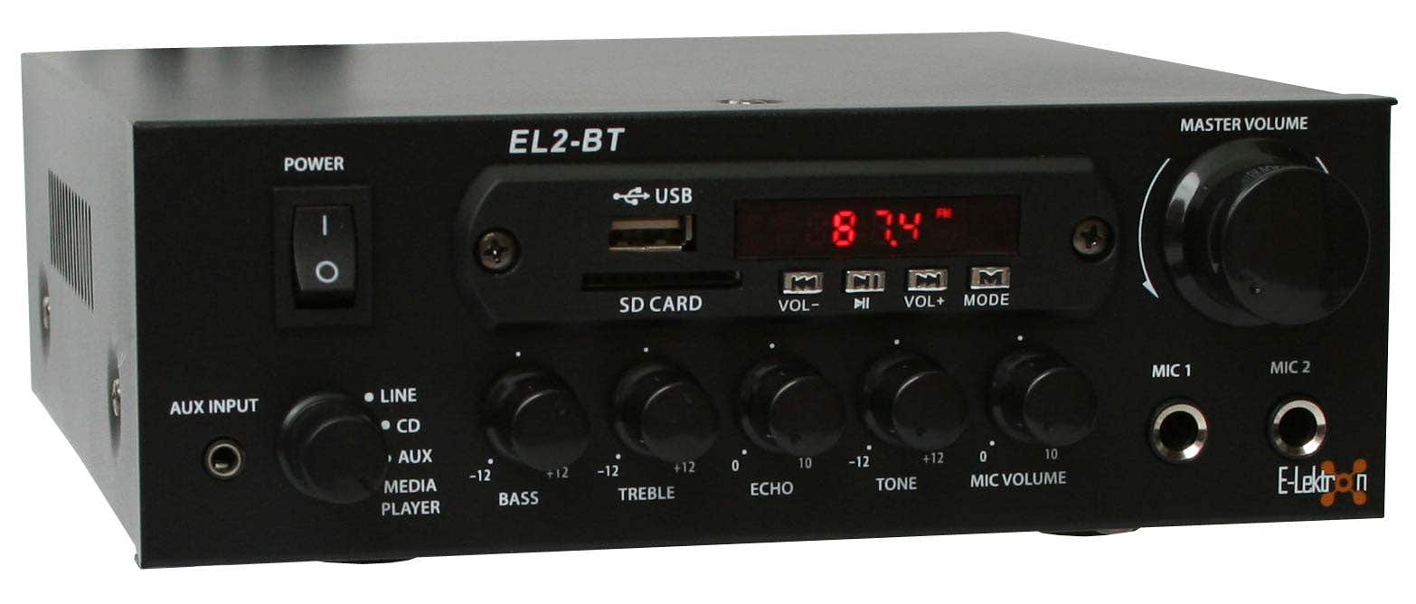E-Lektron EL2-BT - Stereo versterker - Met Bluetooth en karaokefunctie | E-Lektron