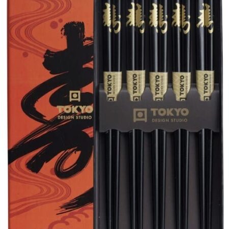 Eetstokjes Set van 5 Paar - Tokyo Design Studio - Kotobuki - Zwart met Gouden Accenten | Tokyo Design Studio