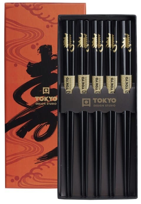 Eetstokjes Set van 5 Paar - Tokyo Design Studio - Kotobuki - Zwart met Gouden Accenten | Tokyo Design Studio