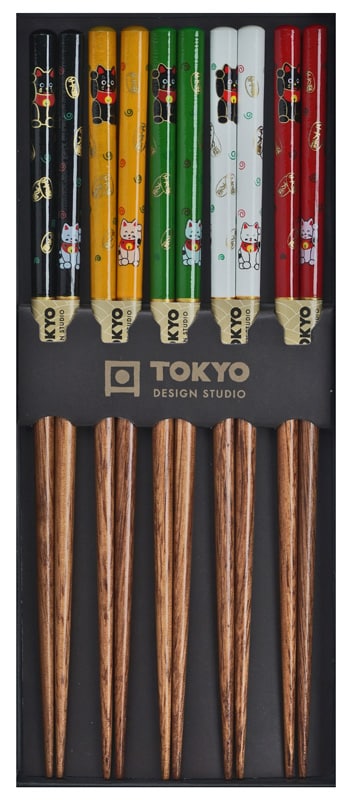 Eetstokjes - Tokyo Design Studio - Lucky Cat - 5 paar | Tokyo Design Studio