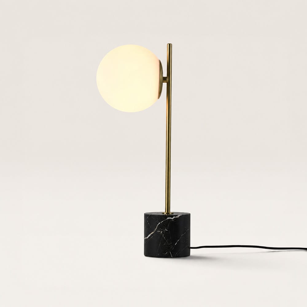 Elara - Design Tafellamp met Marmeren voet en glazen bol 50 cm - Dressoir lamp - Japandi design - E14 fitting - Met aan/uit-schakelaar | LUSENZ