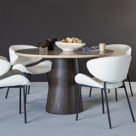 Eleonora Ronde Eettafel Aikin Travertin en Mangohout