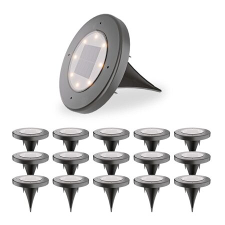 Ellis 16x Solar grondspots - 8 LEDs - 3000K warmwit licht - IP65 waterdicht - Incl. schemerschakelaar - Zwart | HOFTRONIC