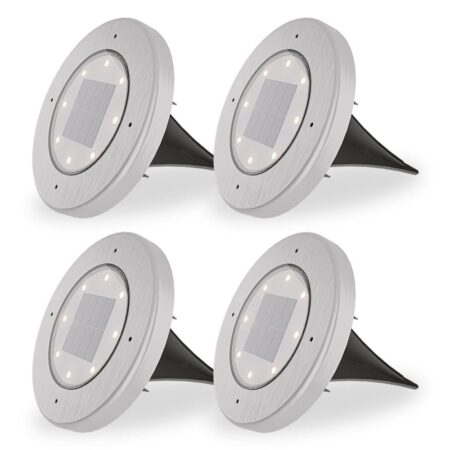 Ellis 4x Solar Grondspot - 8 LEDs - 3000K warm wit - IP65 waterdicht - RVS | HOFTRONIC