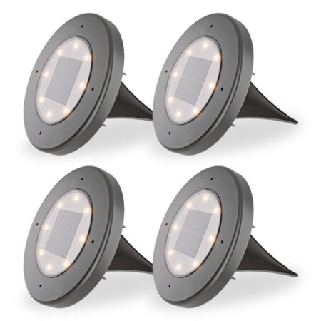 Ellis 4x Solar Grondspot - 8 LEDs - 3000K warm wit - IP65 waterdicht - Zwart | HOFTRONIC