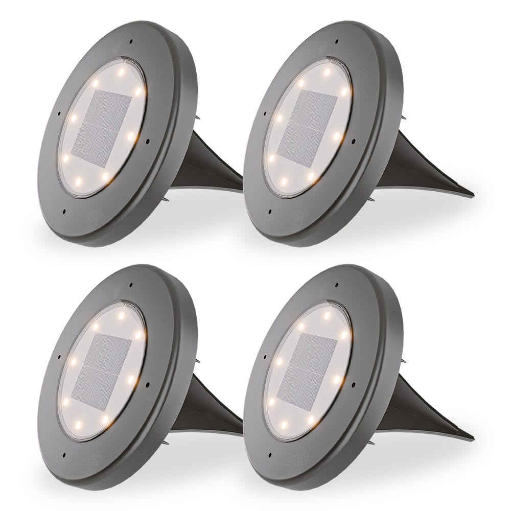 Ellis 4x Solar Grondspot - 8 LEDs - 3000K warm wit - IP65 waterdicht - Zwart | HOFTRONIC