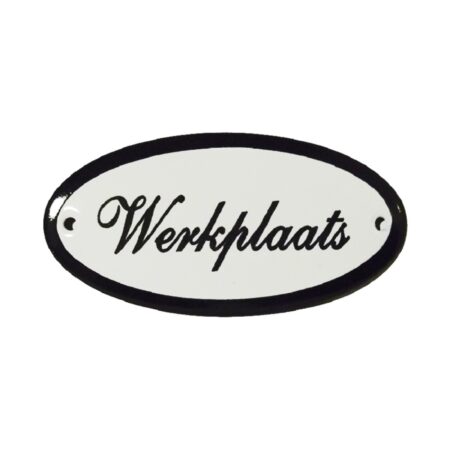 Emaille deurbord ovaal Werkplaats | Emaigro