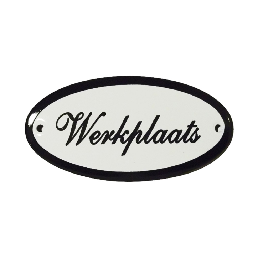 Emaille deurbord ovaal Werkplaats | Emaigro