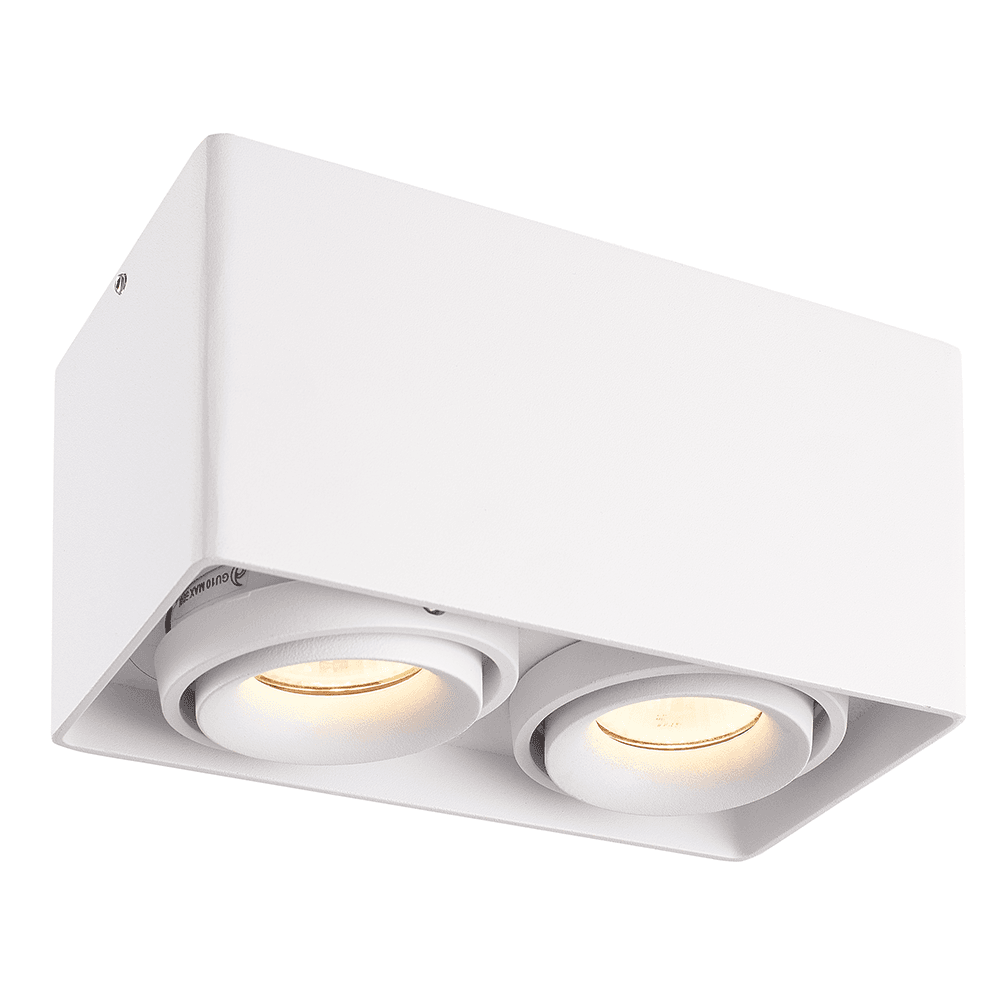Esto LED Opbouwspot - Vierkant - 2 lichts - Kantelbaar - Dimbaar - 4000K neutraal wit - GU10 - Opbouwspot - Voor binnen - Vervangbare afdekring - Wit | HOFTRONIC