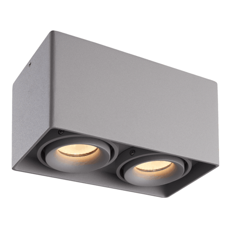 Esto LED Opbouwspot - Vierkant - 2 lichts - Kantelbaar - Dimbaar - 6500K daglicht wit - GU10 - Opbouwspot - Voor binnen - Vervangbare afdekring - Grijs | HOFTRONIC