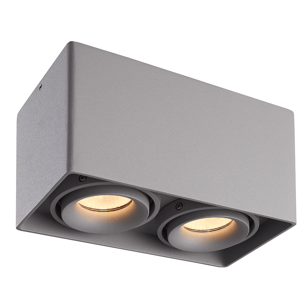 Esto LED Opbouwspot - Vierkant - 2 lichts - Kantelbaar - Dimbaar - 6500K daglicht wit - GU10 - Opbouwspot - Voor binnen - Vervangbare afdekring - Grijs | HOFTRONIC