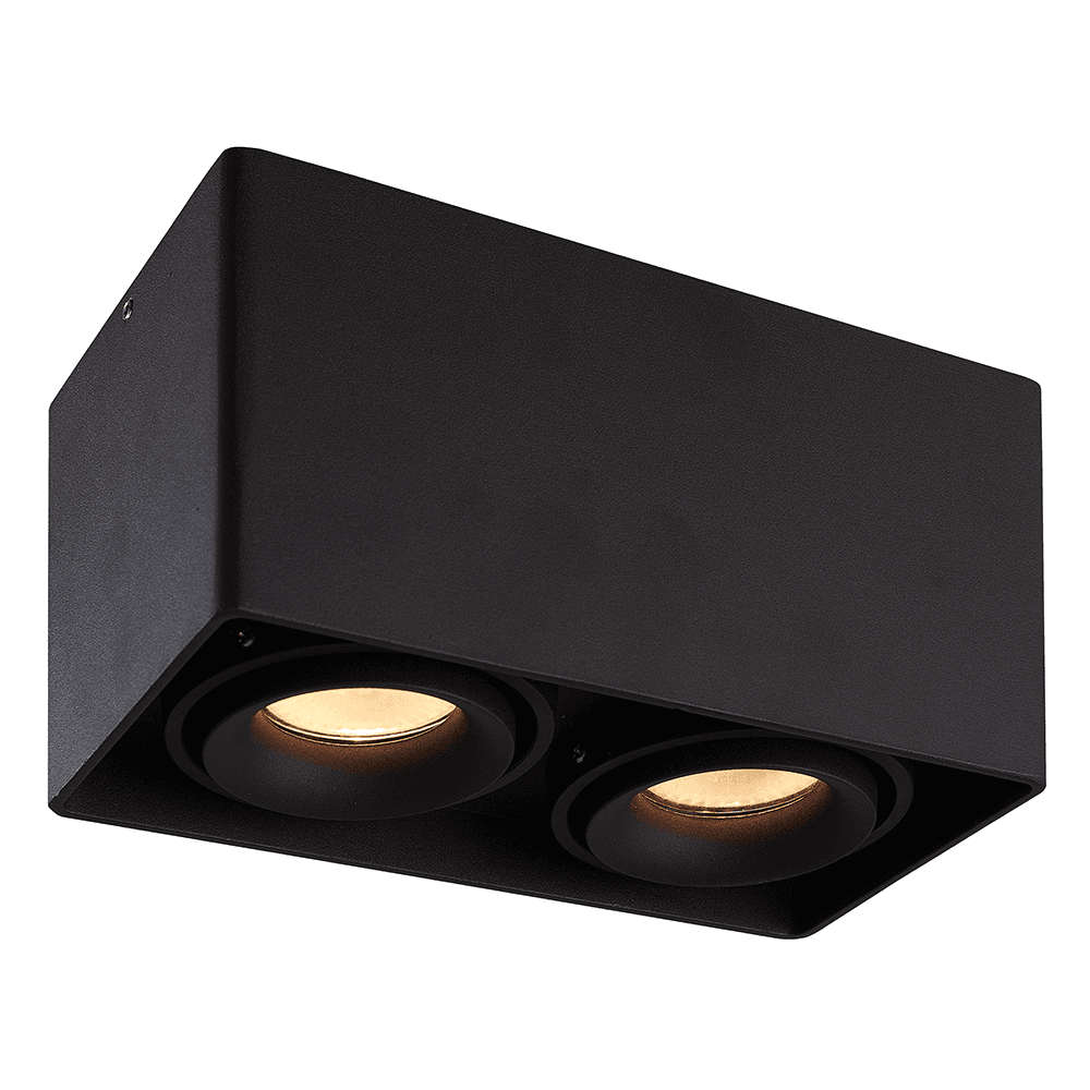 Esto LED Opbouwspot - Vierkant - 2 lichts - Kantelbaar - Dimbaar - 6500K daglicht wit - GU10 - Voor binnen - Vervangbare afdekring - Zwart | HOFTRONIC