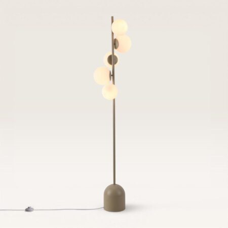 Evania - Staande lamp Taupe Metaal 160 cm - 5 bollen - Modern design - Woonkamer lamp - Opaalglas - E14 fitting - Met voetschakelaar | LUSENZ