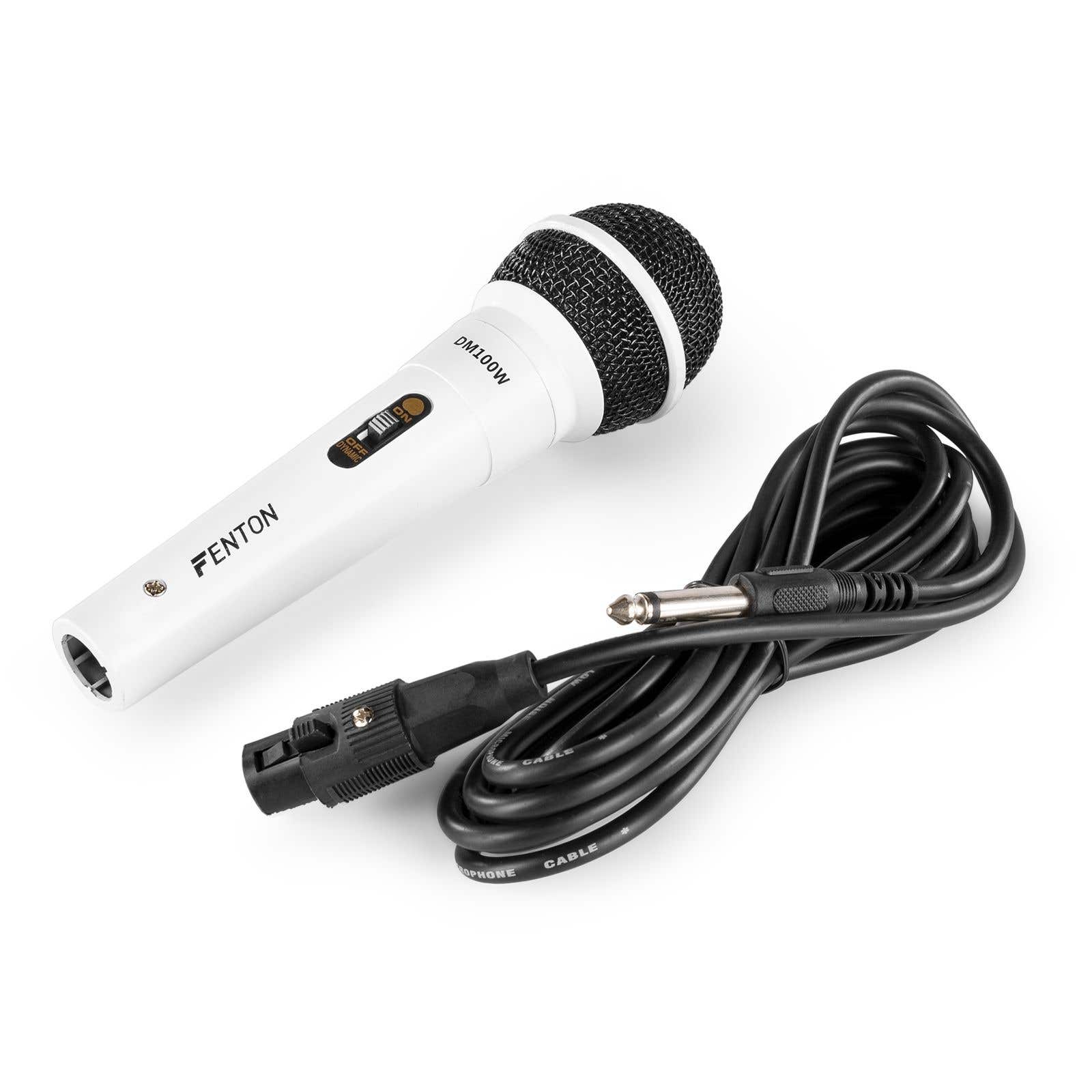 Fenton DM100W witte dynamische microfoon voor o.a. karaoke en DJ's | Fenton