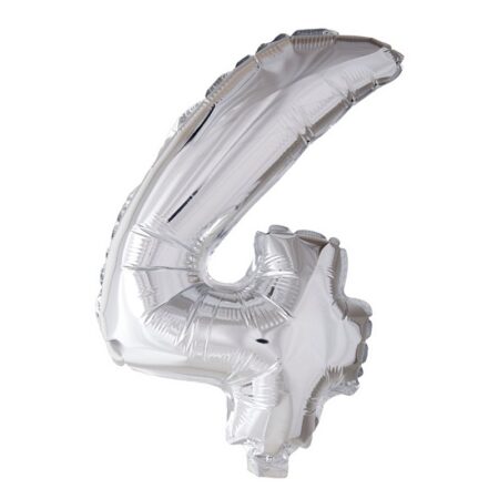 Folie ballon nummer '4' zilver 40cm | Globos