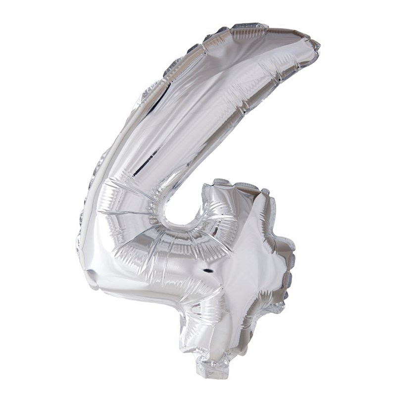 Folie ballon nummer '4' zilver 40cm | Globos