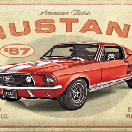 Ford Mustang GT 1967 Red wandplaat | Nostalgic Art