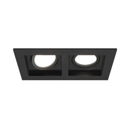 Fresno Dubbele Inbouwspot - Rechthoek - 2x GU10 - 6500K Daglicht wit - 8 Watt 690 Lumen - Kantelbaar - IP20 stofdicht - Zwart | HOFTRONIC