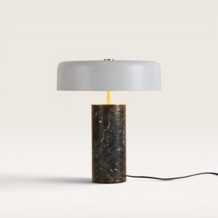 Fuston Zwarte Tafellamp Marmer 35 cm - Dressoir lamp - Wit Metaal - E27 fitting - Japandi design - Met aan/uit-schakelaar | LUSENZ
