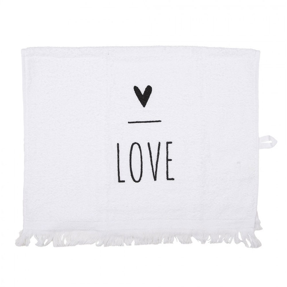 Gastendoekje wit zwart love | Clayre&Eef