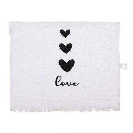 Gastendoekje wit zwart love hartjes | Clayre&Eef
