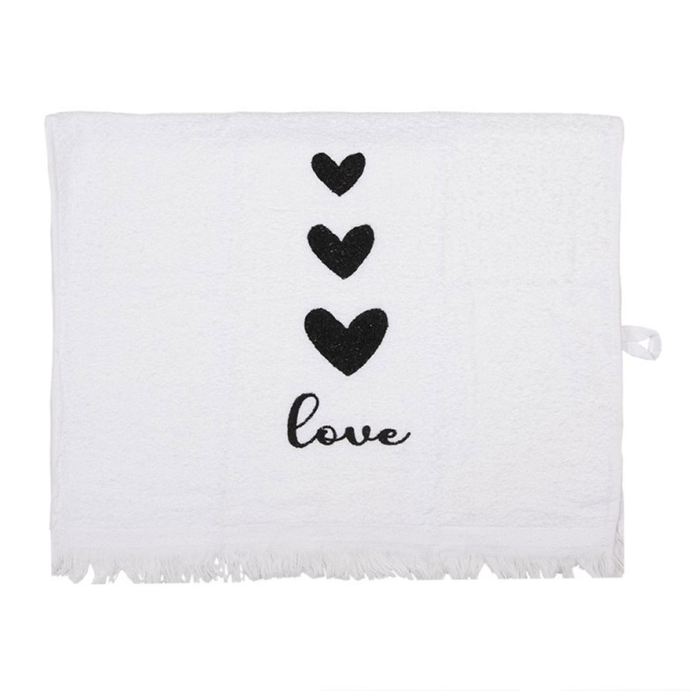 Gastendoekje wit zwart love hartjes | Clayre&Eef