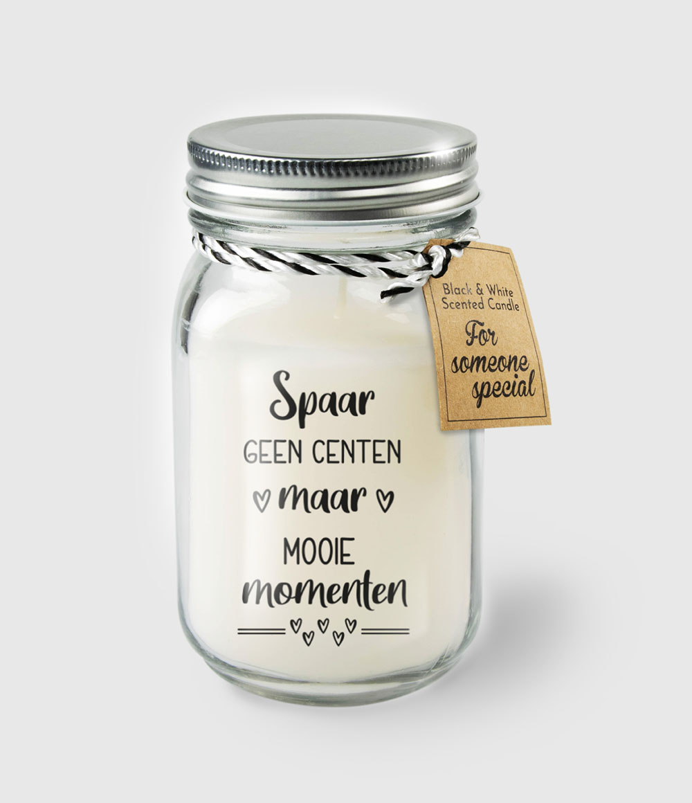 Geurkaars in glas - Spaar geen centen | Paperdreams