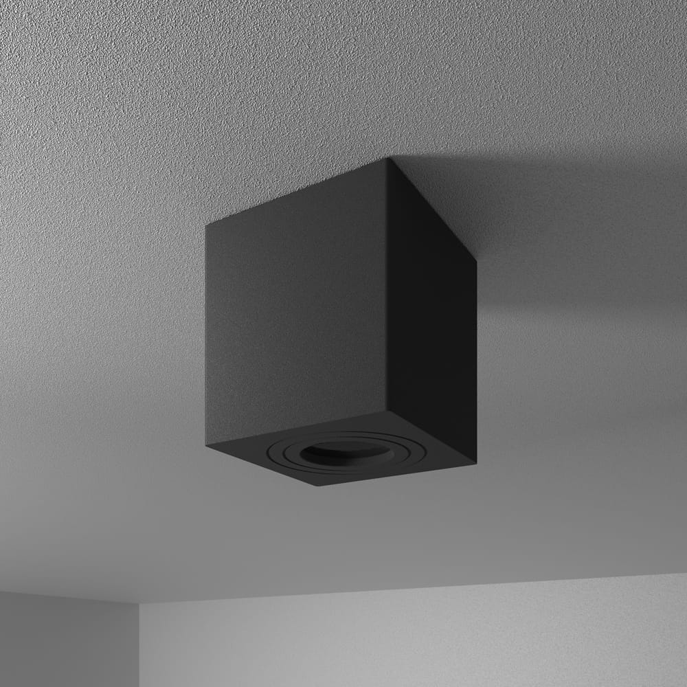 Gibbon LED Opbouwspot - Vierkant - GU10 - Badkamer Opbouwspot - IP65 waterdicht - Voor binnen en buitengebruik - Zwart | HOFTRONIC