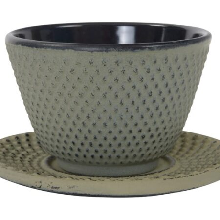 Gietijzeren Theekop met Onderzetter - Grijs - 120ml - 7 x 5.5cm | Tokyo Design Studio