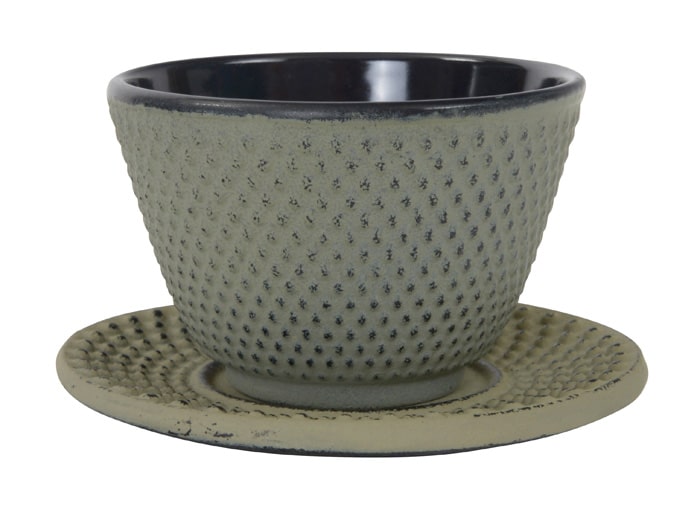Gietijzeren Theekop met Onderzetter - Grijs - 120ml - 7 x 5.5cm | Tokyo Design Studio