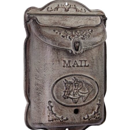 Gietijzeren brievenbus paarden grijs | DecoImport