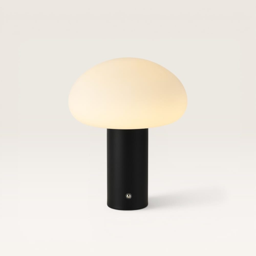 Givaro - Paddenstoel lamp oplaadbaar Zwart 25 cm - Dressoir lamp - Scandinavisch design - Draadloze tafellamp - Dimbaar - Glazen kap - USB-C - 3000K/4500K/6500K | LUSENZ