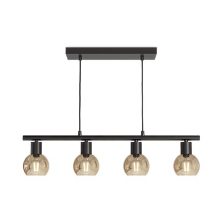 Glazura - LED Hanglamp 4 Lichts - Glazen bollen - Amber glas - Zwart - E14 fittingen | HOFTRONIC