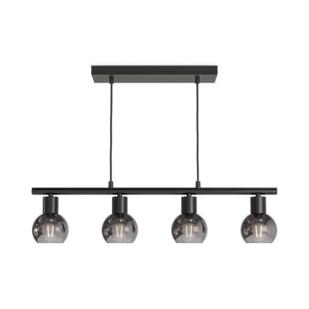 Glazura - LED Hanglamp 4 Lichts - Glazen bollen - Smokey glas - Zwart - E14 fittingen | HOFTRONIC