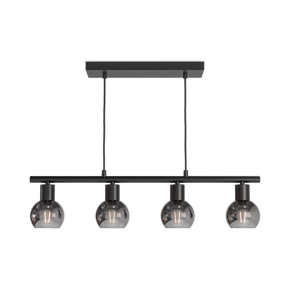 Glazura - LED Hanglamp 4 Lichts - Glazen bollen - Smokey glas - Zwart - E14 fittingen | HOFTRONIC