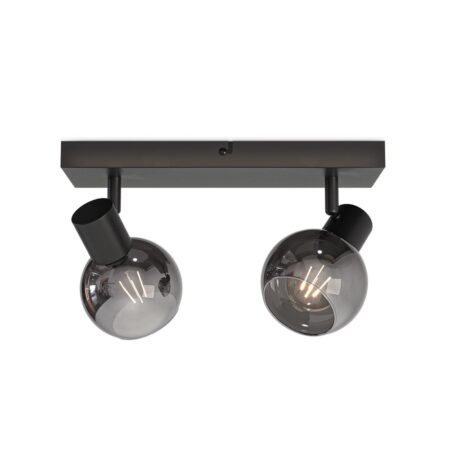 Glazura - LED Plafondlamp 2 spots - Glazen bollen - Smokey glas - Zwart - E14 fittingen | HOFTRONIC