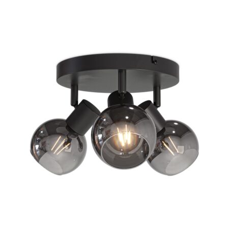 Glazura - LED Plafondlamp 3 spots - Glazen bollen - Smokey glas - Zwart - E14 fittingen | HOFTRONIC