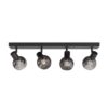 Glazura - LED Plafondlamp 4 spots - Glazen bollen - Smokey glas - Zwart - E14 fittingen | HOFTRONIC
