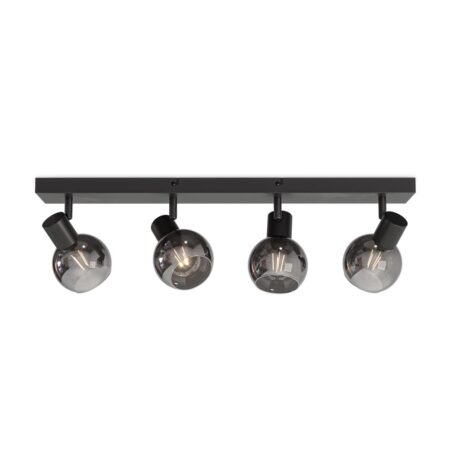 Glazura - LED Plafondlamp 4 spots - Glazen bollen - Smokey glas - Zwart - E14 fittingen | HOFTRONIC