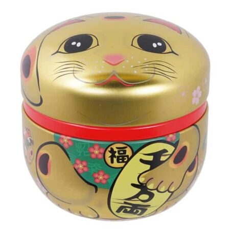 Gouden Lucky Cats Theeblik - Roestvrij Staal - 100gr - 8.6 x 8.4cm | Tokyo Design Studio
