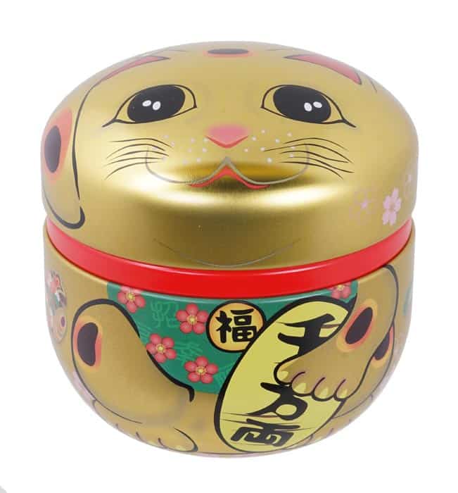 Gouden Lucky Cats Theeblik - Roestvrij Staal - 100gr - 8.6 x 8.4cm | Tokyo Design Studio