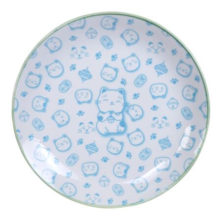 Groen/Wit Bord - Lucky Cats - Diameter 25.3 cm x Hoogte 5 cm | Tokyo Design Studio