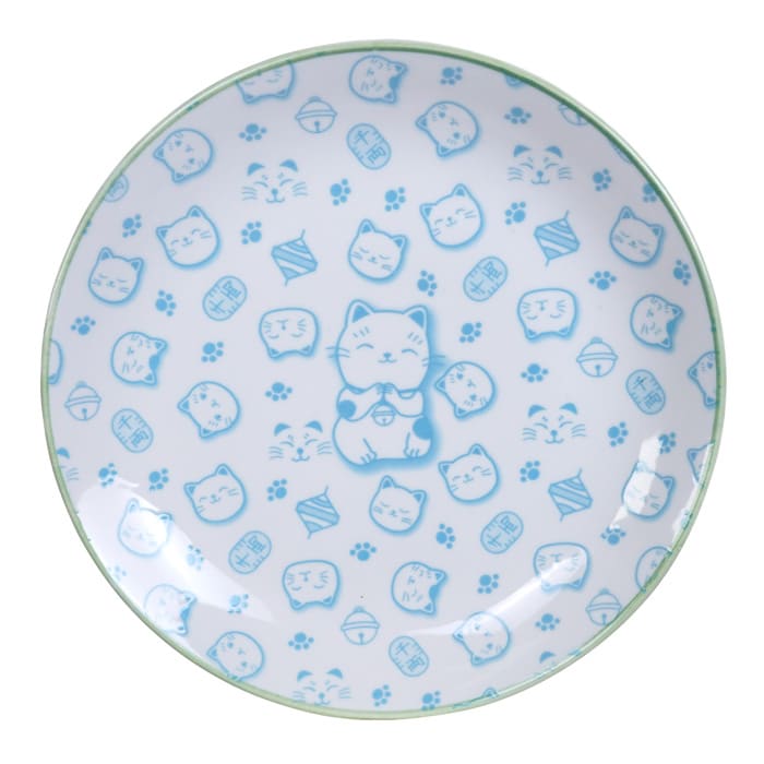 Groen/Wit Bord - Lucky Cats - Diameter 25.3 cm x Hoogte 5 cm | Tokyo Design Studio